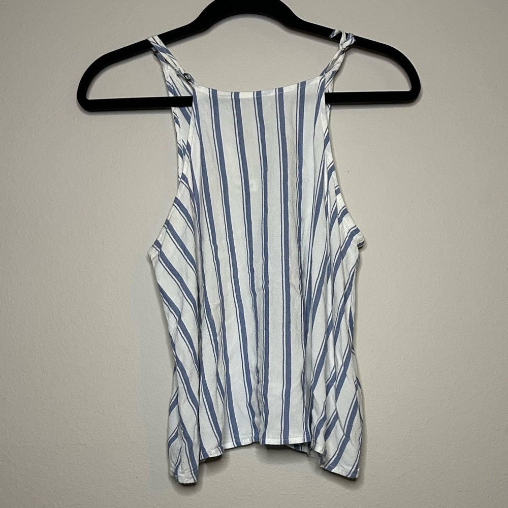 Hollister Vertical Stripe Halter Tank - Blue & White